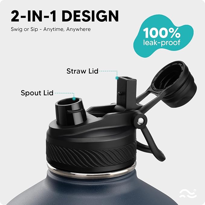 Swigina [2-IN-1 LID] Gallon Insulated Water Bottle with Silicone Boot (48hrs Cold/24hrs Hot) - DIY Stickers, Leakproof, BPA Free, 128 oz