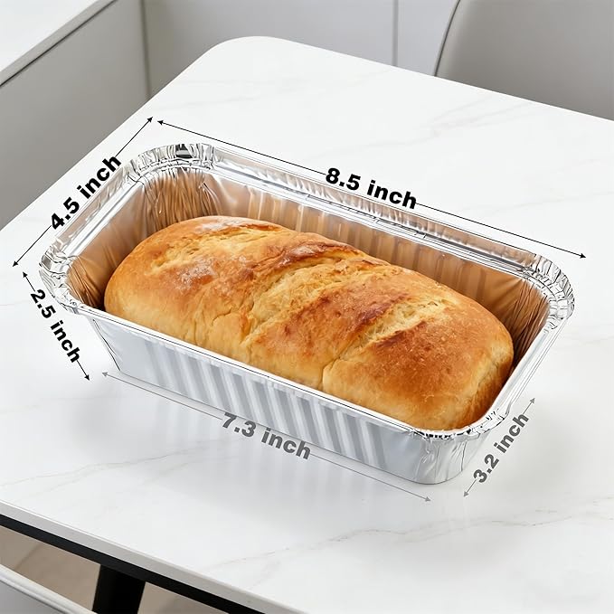 Findful 50 Pack Loaf Pans,2 LB Disposable Aluminum Foil Loaf Pans, 8.5"x4.5"x2.5" Heavy Duty Aluminum Foil Bread Tins Perfect for Banana Bread, Cakes & Meatloaf,Non-Stick, Even Baking, Easy Release