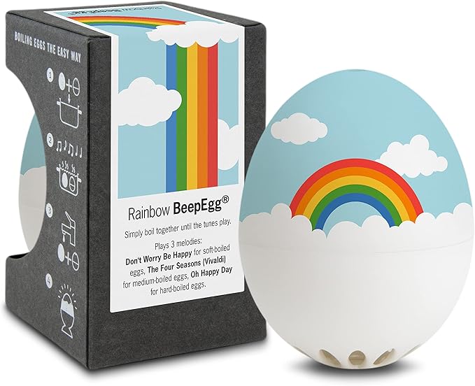 Rainbow BeepEgg – Egg Timer for Boiling Eggs – Musical Egg Cooker for Soft, Medium, Hard Boiled Eggs – Food Safe – Singing Floating Egg Timer – Egg Cooker for 3 Levels of Doneness - Brainstream