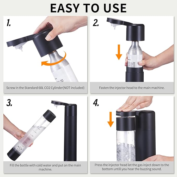 Sparkling Water Machine Soda Maker Beverage Drink Dispenser for Home, Soda Streaming with 1L BPA Free Bottle, 2 Portable Bottle for travel, Seltzer & Carbonator Srew-in 60L CO2 (NOT Included), Black