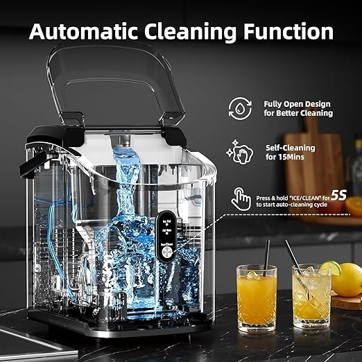 Antarctic Star Nugget Ice Maker Countertop, 34 lbs/Day Pellet Ice Machine with Self-Cleaning, Fast Ice Ready in 10 Minutes, Portable Ice Maker with Handle for Home, Office(Stainless Steel Silver)