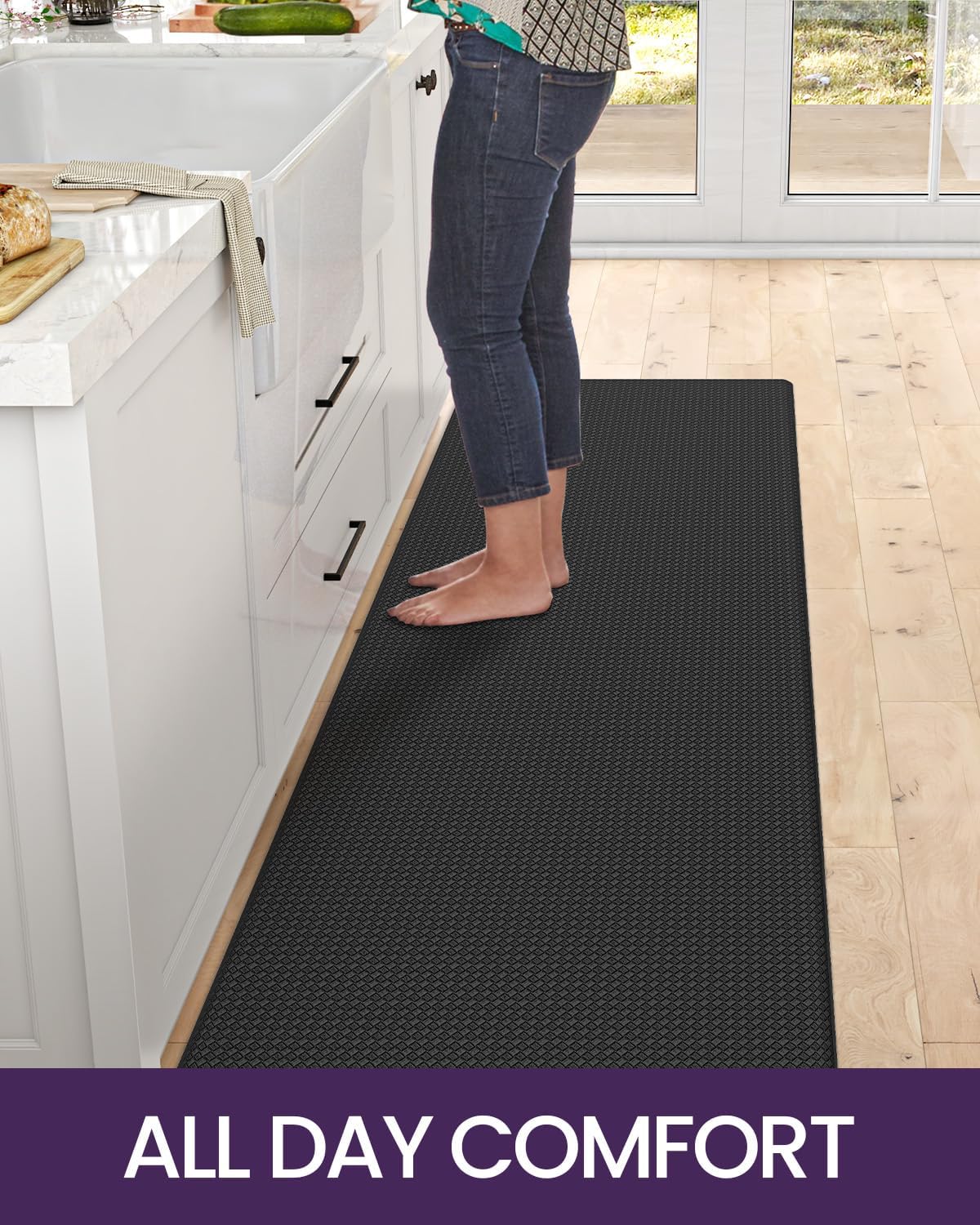 DEXI Kitchen Floor Mats Cushioned Anti Fatigue, 23x59, Large Wide Standing Runner Rug Waterproof, Comfort Memory Foam Padded for Front Sink Laundry, Black