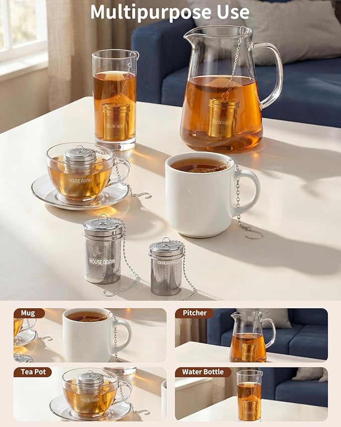 House Again Large Tea Infuser with Scoop, Extra Fine Mesh Tea Strainers for Loose Tea & Spice Infuser for Cooking, 304 Stainless Steel, Loose Leaf Tea Steeper for Brew Tea Spices & Seasonings