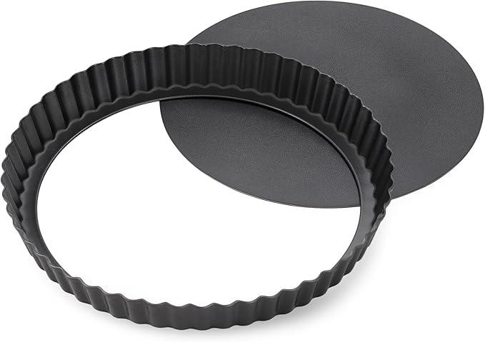 Tart Pan Removable Bottom - 9.5 Inch Non-Stick Carbon Steel Pie Pan for Baking Tarts, Pies, Quiches, Brownies, Quiche Baking Dish with Fluted Edges, Fruit Tart Mold