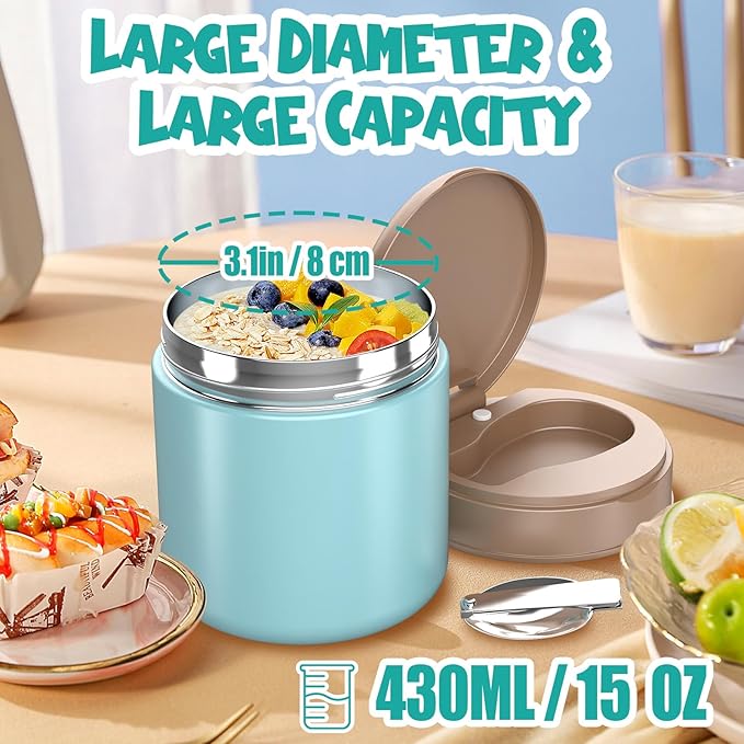 Insulated Food Jar for Kids - 15.2 Oz, Thermo for Hot Food, Soup Thermo, Insulated Food Container, Termos Para Comida Caliente, Width Mouth Stainless Steel Lunch Box with Spoon, Starry Pink