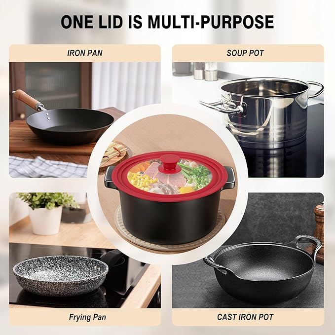 Universal Lids for Pots, Pans and Skillets, Replacement Pan Lid with Tempered Glass and Heat-Resistant Silicone Edge, Fits 6", 7",8" Cookware, Durable Frying Pan Cover