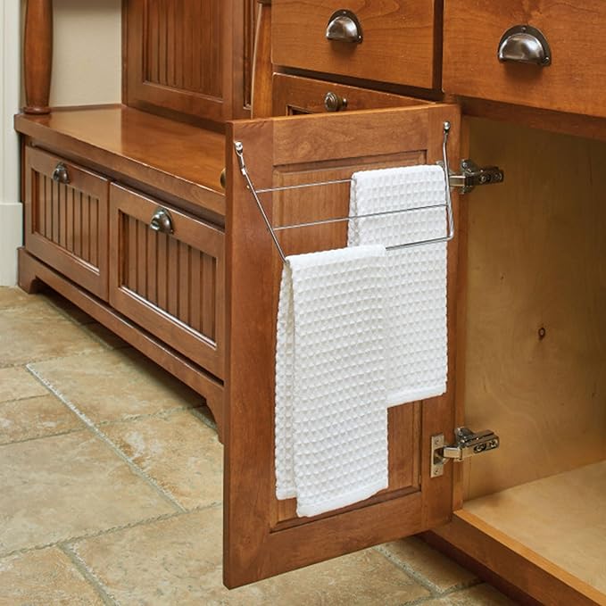 Rev-A-Shelf Under Sink Towel Holder for Kitchen/Bathroom Cabinets, Door Mount Wire Dish Rag Rack Hanger, Holds 3 Folded Wipe, 2 Pack, Chrome, 563-32 C