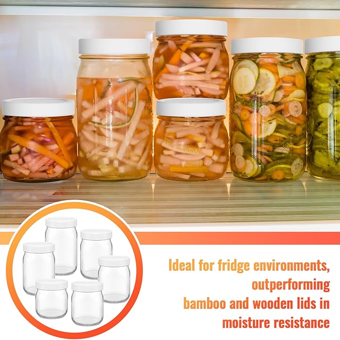Teenyyou 6 Pcs Silicone Wide Mouth Lids Mason Jar Lids Thickened Leak Proof Lid for 86 mm All Wide Mouth Mason Jars, Reusable Large Canning Jar Caps (White)