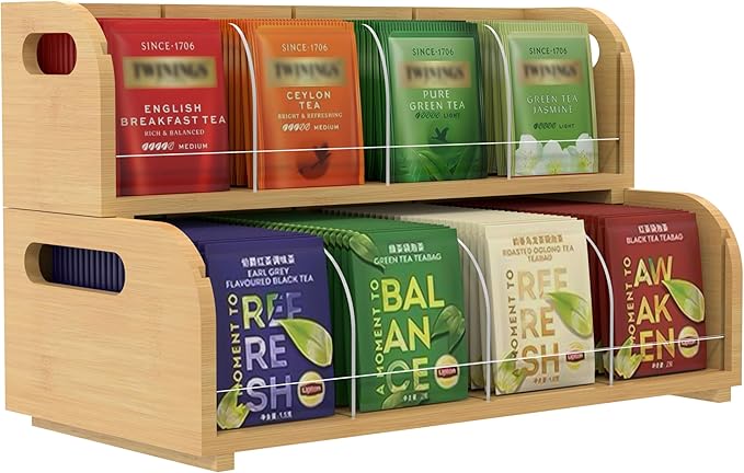 Bamboo Tea Organizer – Stackable Collection (2Tier)