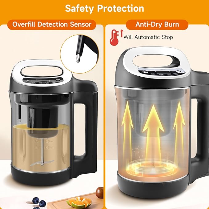 Homtone 1.6L Soup Maker, Stainless Steel Soup Making Machine with Smooth & Chunky Settings, Anti-Dry Burn, Overfill Sensors, Self-Cleaning Mode for Quick Soups, Baby Food
