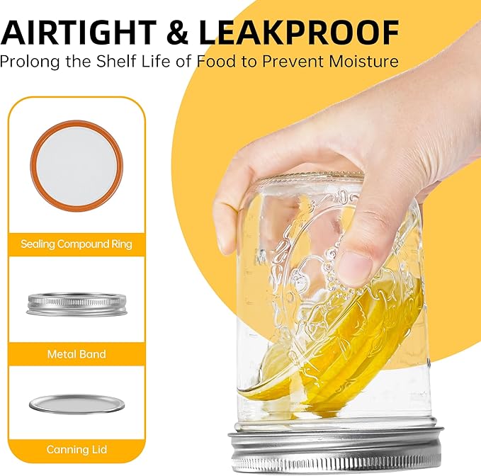 Miuyhji Wide Mouth Mason Jars 16 oz with Lids [2 Pack], Canning Jars with Metal Airtight Lids and Bands, 16 oz Glass Jars for Fermenting, Pickling, Freezing, Preserving, Meal Prep, Jar Décor