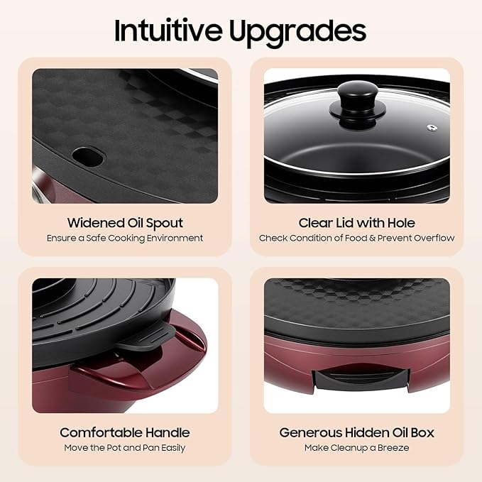 2 in 1 Hot Pot with Grill,Electric Smokeless Grill and Hot Pot BBQ Grill Soup Shabu Pot Household Electric Barbecue Plate Frying Cook Grill,2200W