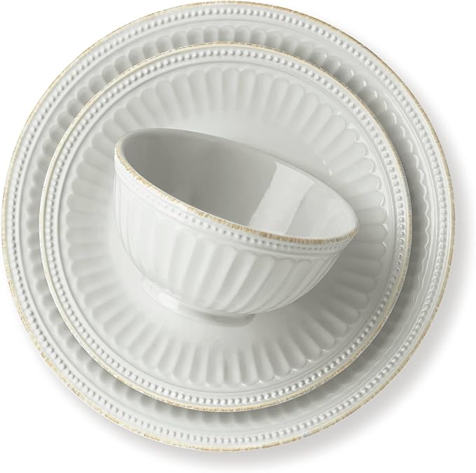 Lenox French Perle Groove 12-Piece Plate & Bowl Set, 23.05 LB, White