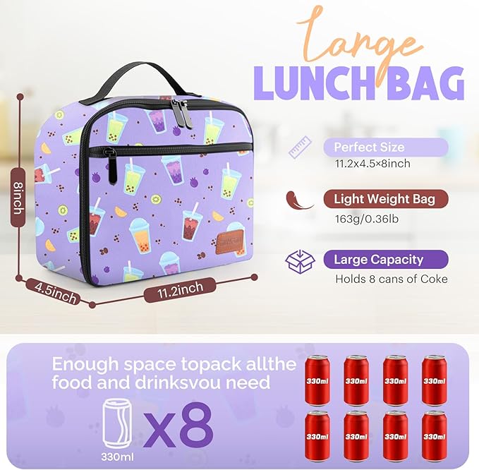 Lunch Box Kids, Insulated Lunch Bag for Women Men, Cooler Reusable Cute Lunch Containers for Boy & Girls, Adults Leak Proof Large Lunch Tote Bags for School, Work, Travel, Picnic Outdoor and Beach
