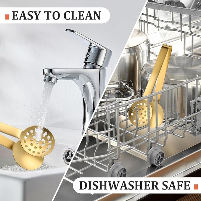 Tea Bag Squeezer, Stainless Steel Tea Tongs, Teabag Filter, Dispenser Accessories for Teas Drinkers, Durable Round Strainer Gripper Picker (Gold)
