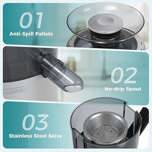 HealSmart Centrifugal Juicer Machines, 500W Juice Extractor with 2" Feed Chute and Trays for Vegetables & Fruits, Electric Juicer with 3-Speed Rapid Juicing, BPA-Free, Compact Design, Silver