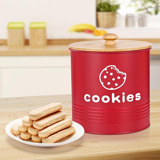 Red Cookie Jars with Lids Airtight, 1.5 Gallons Cookie Tins, Large Cookie Jar for Kitchen Counter Decorative for Farmhouse, Christmas, and Gift Giving Cookie Storage Containers