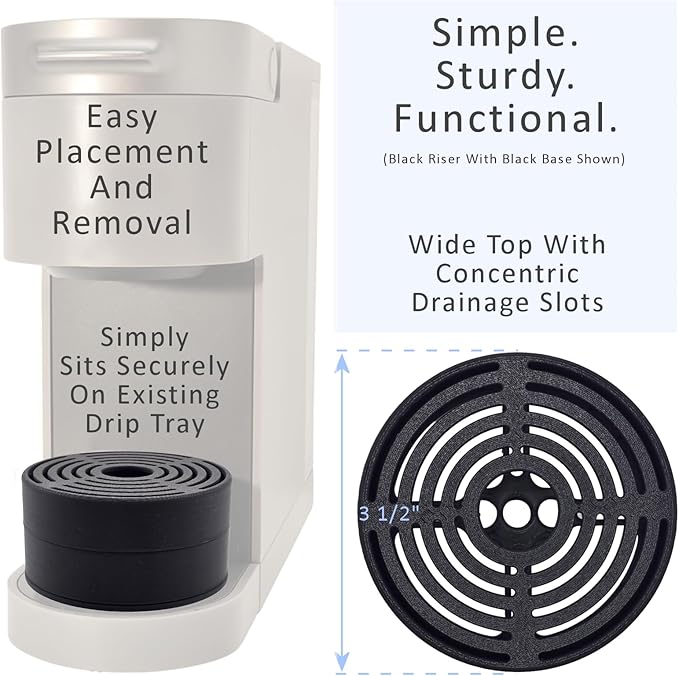 Elevate Anti-Splash Cup Riser Accessory for most Keurig K-cup, Cuisinart Single Serve, and other Coffee Makers, Adjustable for Cup Size and Drip Tray Type (Black with Dark Gray).