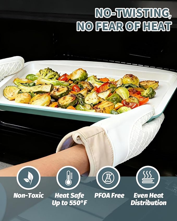Ceramic Nonstick Baking Pans Set, Non Toxic 33 PCS Stackable Bakeware Sets, 550°F Oven Safe Baking Sheet & Pans, Warp-Free, Dishwasher Safe, PTFE/PFOA/PFOS-Free (Green)
