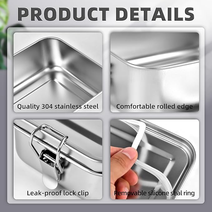 4 PCS Stainless Steel Bento Box 550ml, Metal Lunch Box Food Containers, Steel Lunch Container for Home, Work, Camping