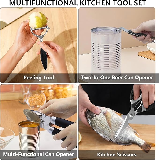 Can Opener Set With 1 Bottle Opener 2 Vegetable Peeler 1 Heavy Duty Kitchen Scissors,Jar Openers For Seniors