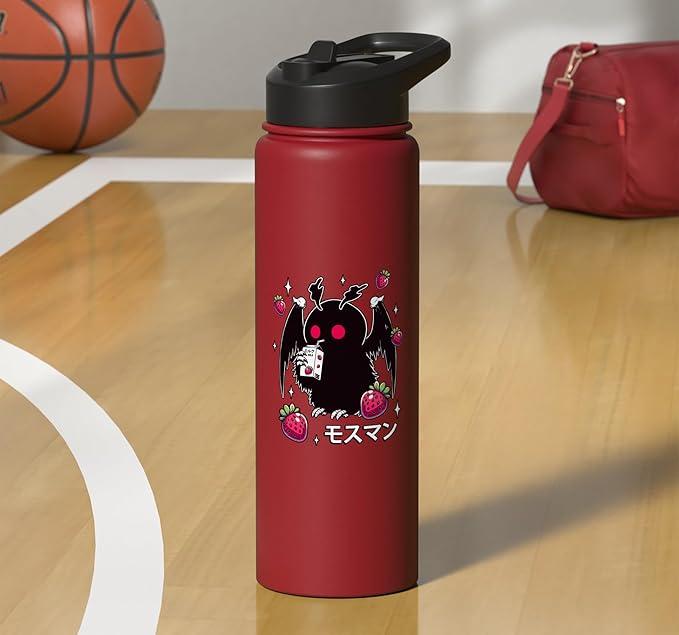 Kawaii Strawberry Milk Shake Carton Mothman Stainless Steel Insulated Water Bottle