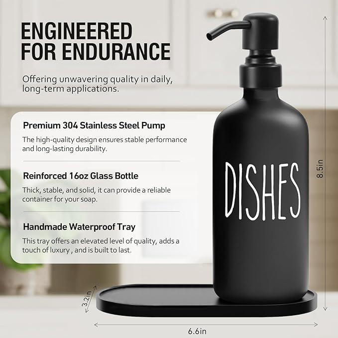 MOMEEMO Black Soap Dispenser Set, Contains Dish and Hand Soap Dispenser, Suitable for Kitchen Decor and Accessories. (Black)