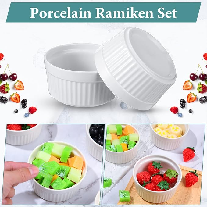 Xinnun 24 Pcs 4 oz Ramekins Creme Brulee Dishes Oven Safe Classic Porcelain Ramekins Set for Baking, Creme Brulee, Souffle, Appetizer, Custard, Pudding, Dipping Bowl, White