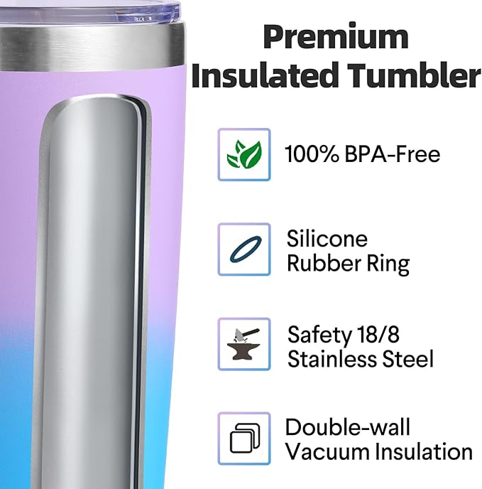 Volhoply 20oz Stainless Steel Tumbler with Lid and Straw,Double Wall Insulated Travel Iced Coffee Mug Fits Cup Holder,Powder Coated Cups for Hot and Cold Drinks,Gifts for Women Men（lavender,1 Set）