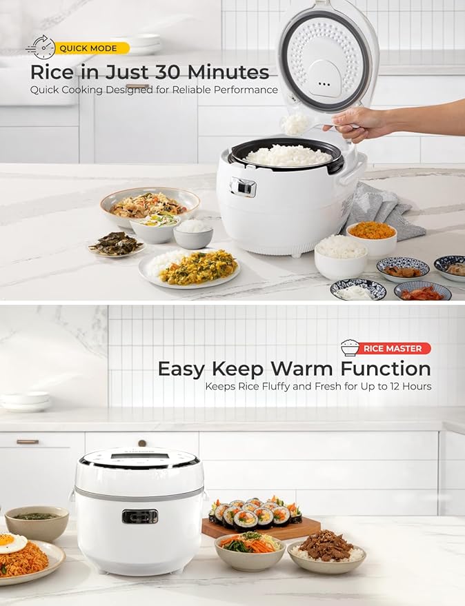 CUCKOO Micom Rice Cooker 10-Cup Uncooked / 20-Cup Cooked with Nonstick Inner Pot, Large Rice Maker with 16 Menu Options, Fuzzy Logic Technology, Auto Clean Mode, LCD Display, White (CR-1020F)