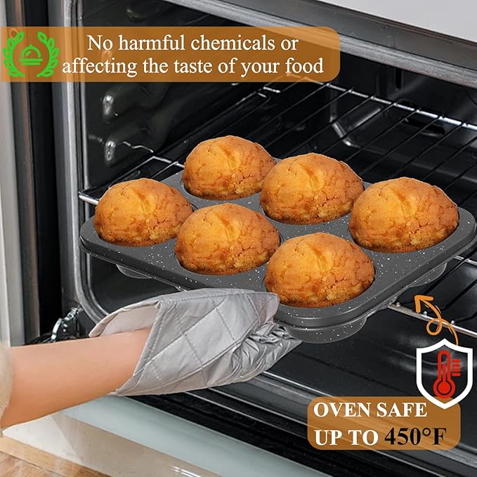 Walooza Jumbo Muffin Pan 2 Pack, Nonstick 6 Cup Muffin Tin, Extra Large Cupcake Pan for Baking, Giant Muffin & Cupcake Mold, Carbon Steel Muffin Tins, 3.3'' Cup Diameter