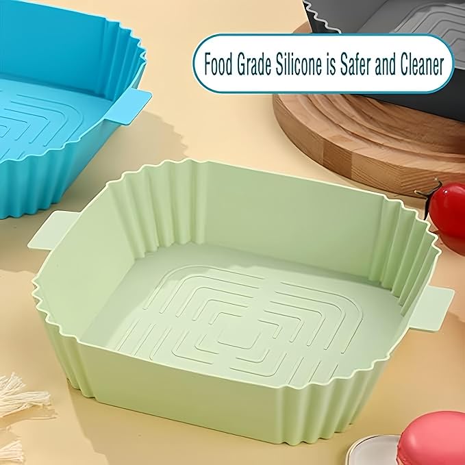 Silicone Air Fryer Liners, 4Pcs Air Fryer Silicone Reusable Liners Square,Food Safe Air Fryers Oven Accessories, Replacement Of Flammable Parchment Liner Paper, Silicone Baking Tray Pots