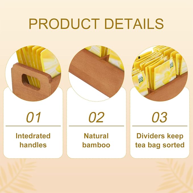 uxcell Tea Bag Organizer, 3 Compartments Pine Wood Tea Box with Handle, Tea Storage Organizer Holder for Tea Bags, Beverage Supplies Sugar Packet, Brown