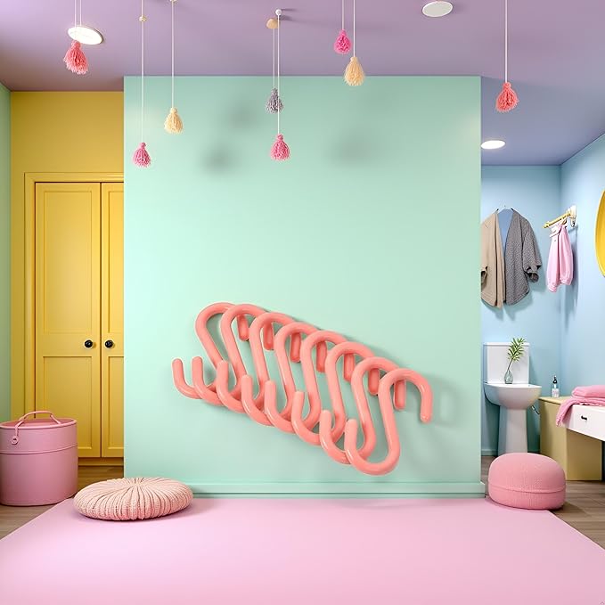 8Pcs Pink S-Shaped Hooks,Plastic Clothes Hangers Multi-Purpose Storage Racks Portable Key Holders, Hanging Bathroom Organizers,Utility Stable Industrial Hooks,Home Storage