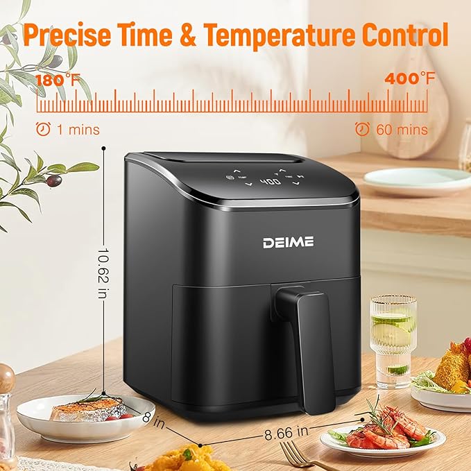 DEIME Air Fryer, Small Digital 3 Qt Airfryer Space Saving Compact, Bake, Reheat, Roasts for Quick Easy Meals, Mini Compact & Quiet, Nonstick & Dishwasher Safe Basket (Black+TR)
