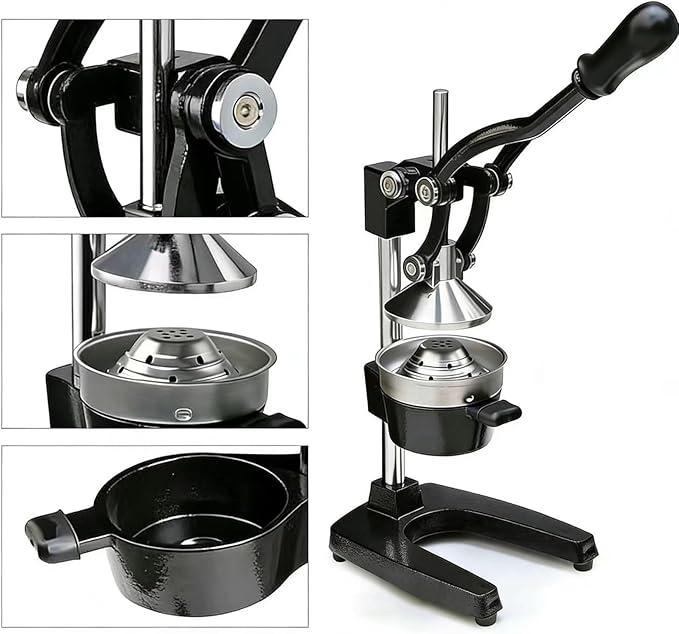 Cast Iron Manual Citrus Juicer Hand Press, Heavy-Duty Commercial Grade, Stainless Steel Lemon Orange Squeezer Effortless, Stable, Easy Clean for Home, Bar, Commercial Use