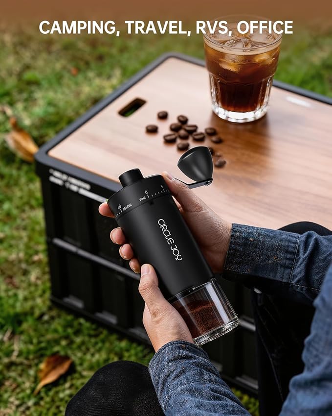 CIRCLE JOY Mini Manual Coffee Grinder with 40 External Adjustable Settings and Ceramic Conical Burr, Portable Stainless Steel Hand Coffee Grinder for Home and Travel