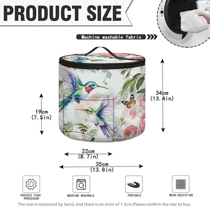 Peony Electric Pressure Cooker Cover Hummingbirds Insulation Handbag Keep Appliance Clean Electric Pressure Cooker Bag with Accessories Pockets