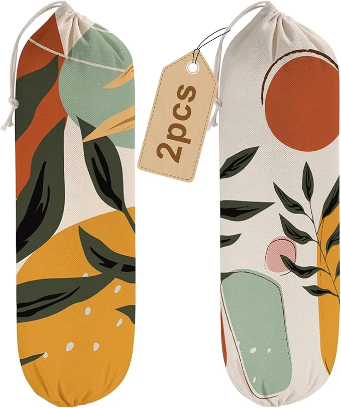 2PCS Boho Plastic Bag Holder for Kitchen Essentials, Reusable Hanging Grocery Bag Organizer, Washable Large Grocery Trash Garbage Bags Storage Dispenser Boho Kitchen Decor-06