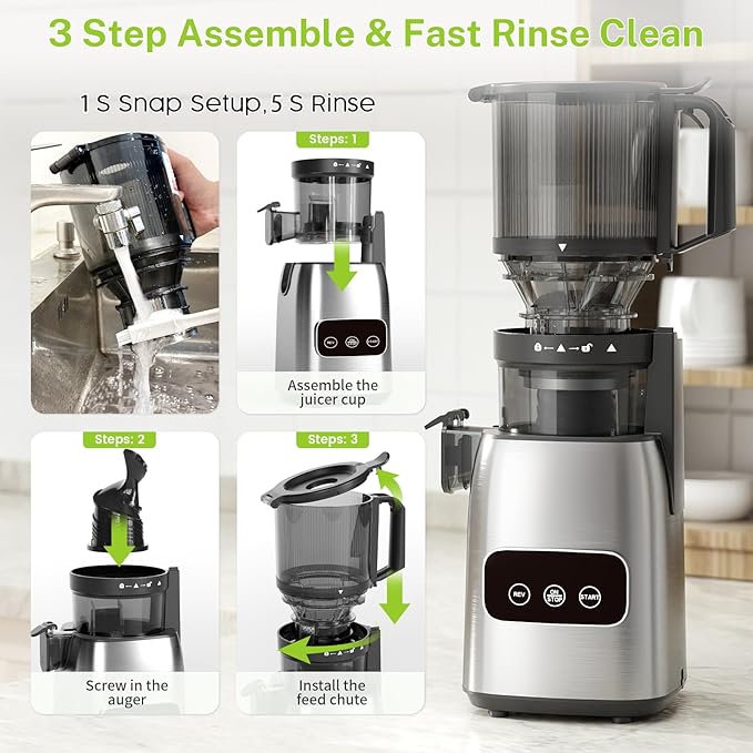 Kndko Cold Press Juicer, Juicer Machines with 5.4" Large Feed Chute for Whole Vegetables & Fruits, Professional Slow Masticating juicer with Large Auger, Self Feeding, High Juice Yield, Easy to Clean