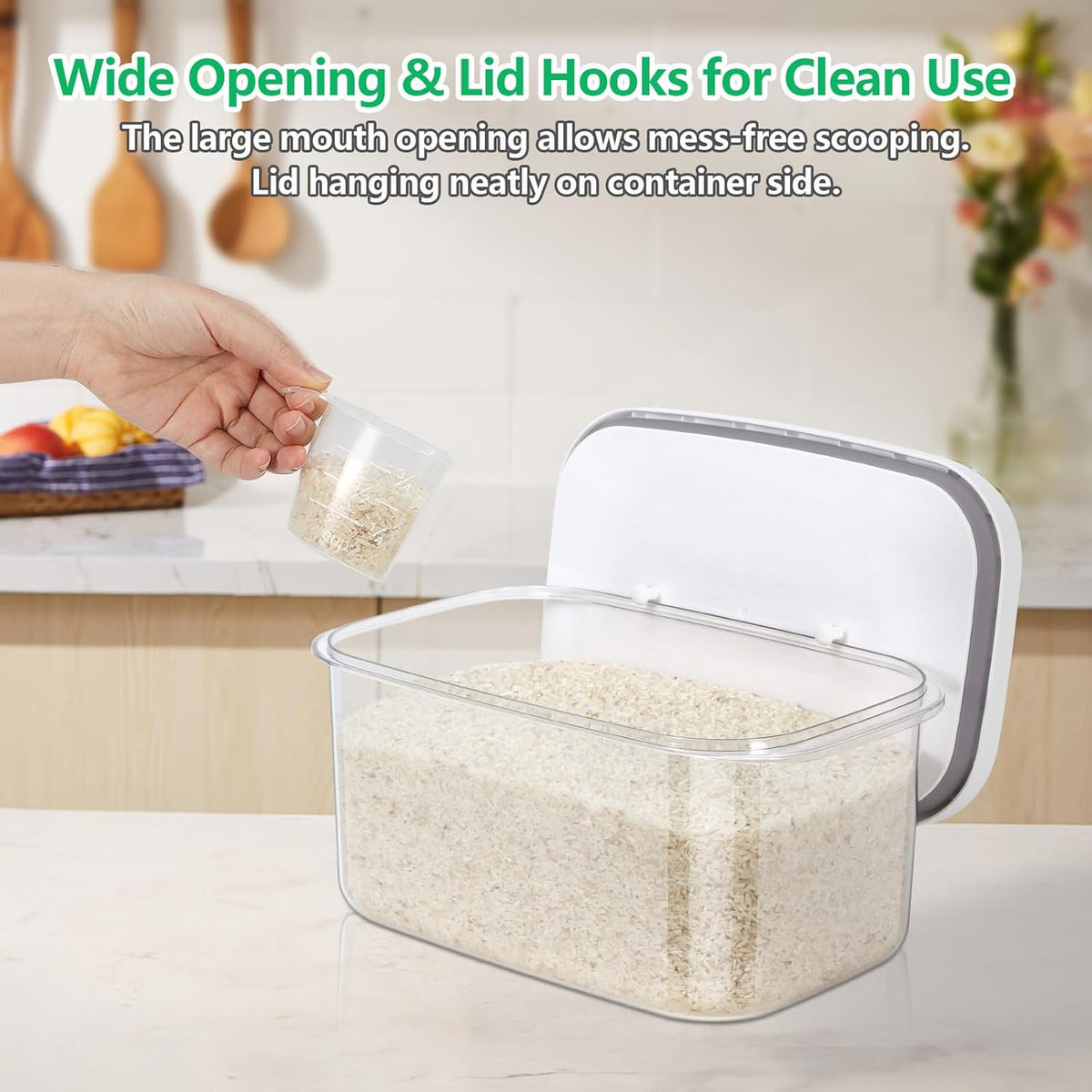 Airtight Flour Container 12 Lbs, Clear PET Plastic Food Storage Container Bin with Pop Up Lids For Rice Flour Sugar, Dry Food Holder for Kitchen Pantry Organization and Storage
