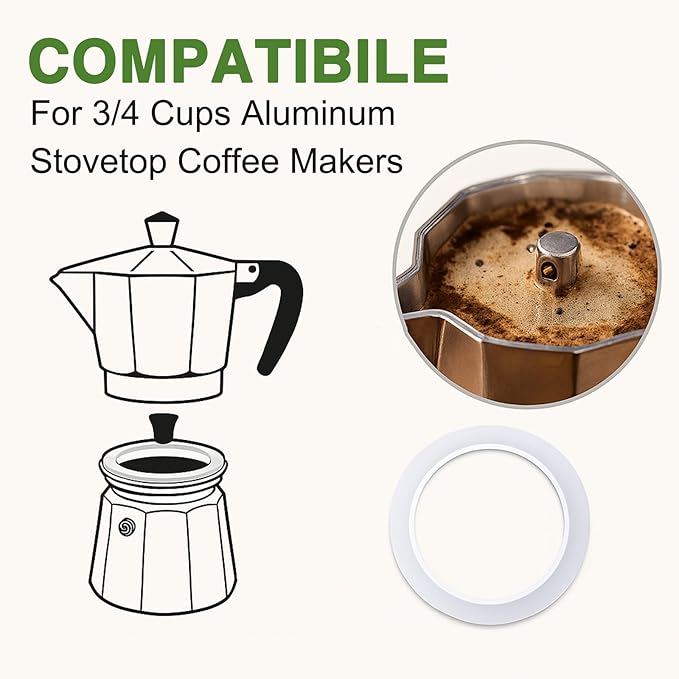 4 Pack Gasket Seal Rings for Bialetti Moka Express Dama 3/4 Cups-Food Grade Silicone Gaskets, Replacement Silicone Sealing Rings-Aluminium Stovetop Coffee Maker Pot Accessories