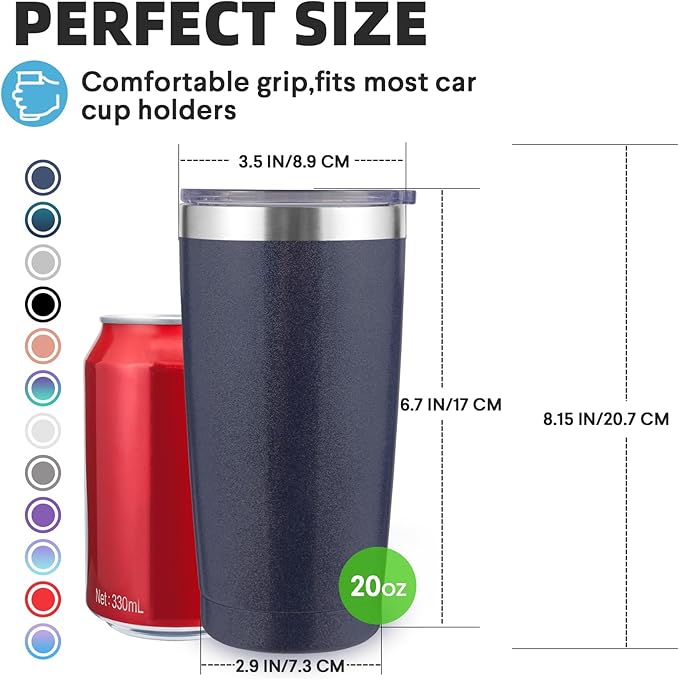 Volhoply 20oz Stainless Steel Tumbler with Lid and Straw Bulk 8 Pack,Double Wall Insulated Travel Iced Coffee Mug Fits Cup Holder,Powder Coated Cups for Hot/Cold Drinks,Christmas Gifts（Navy,8 Set）