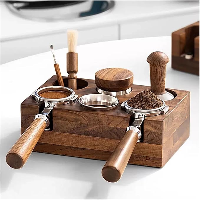 Walnut Wood Coffee Filter Holder, Espresso Tamper Mat Stand, Coffee Maker Support Base Rack, Barista Accessories(Dull)