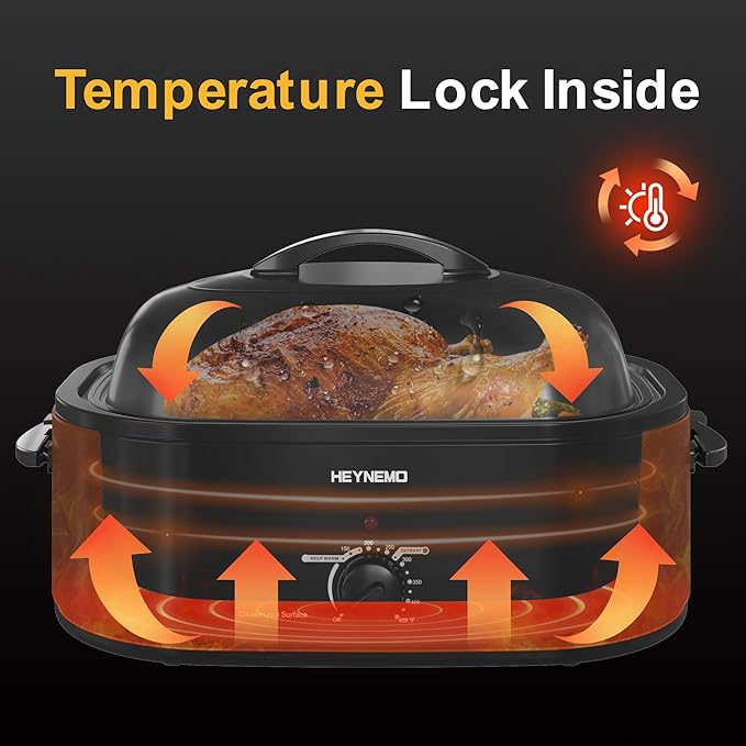 20 Quart Electric Roaster Oven with Self-basting Lid, Turkey Roaster Oven with Removable Pan and Rack, Black