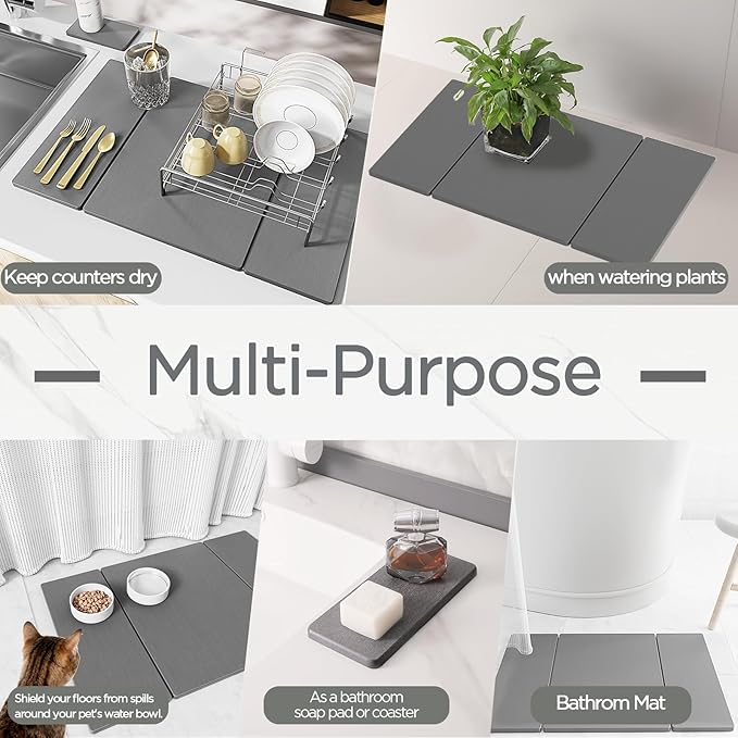 2PCS Stone Drying Mat for Kitchen Counter, Large Stone Dish Drying Mat - Diatomite Earth Water Absorbing Drying Stone for Kitchen Counter Mat, Quick Dry Stone Mat Kitchen for Cups Dishes Bottles.