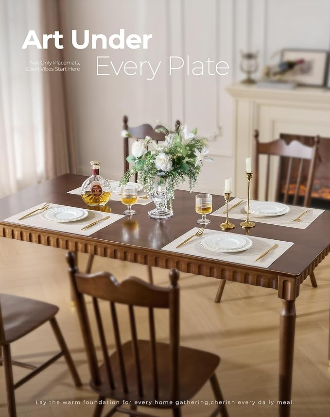 Leetaltree Beige White Placemats Set of 8 - Heat Resistant Non-Slip Place mats for Dining Table, Washable Durable PVC Vinyl Woven Table Mats(Beige White, 8)