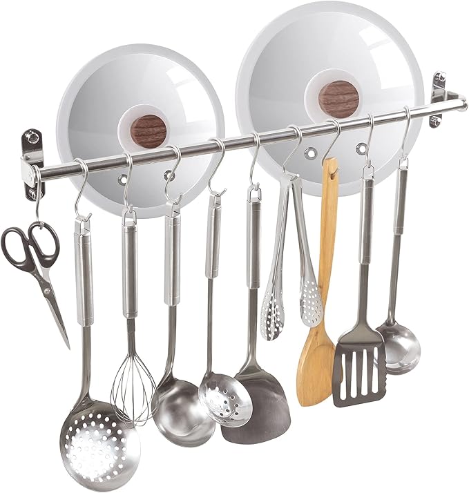 Kitchen Utensils Holder Hanging Racks 304 Stainless Steel Rail Utensil Storage Hanger Wall Mounted Rack for Tools and Pots(40cm)