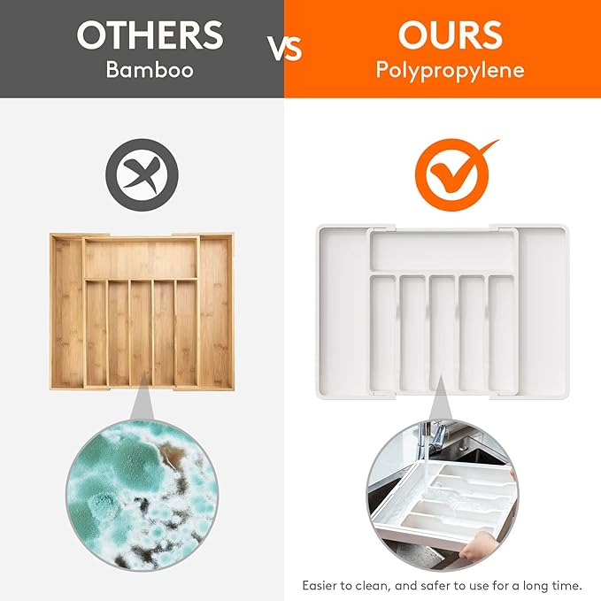Lifewit Silverware Drawer Organizer, Expandable Utensil Tray for Kitchen, 5 Pack Kitchen Drawer Dividers 2.36" High, 16"-22" Adjustable Drawer Organizer