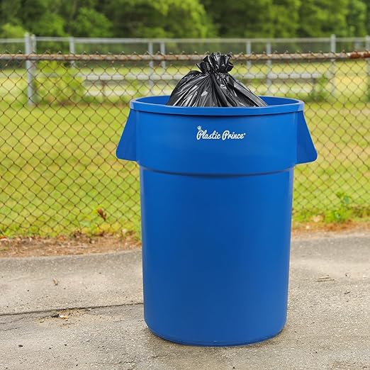 PLASTIC PRINCE 44 Gallon Round Trash Can with Lid Garbage Can Blue Waste Container for Home Garage Restaurants Warehouses